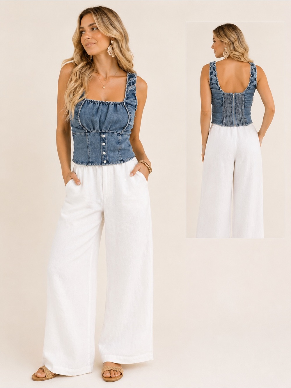 NWT Le Lis Blue Denim Corset Top